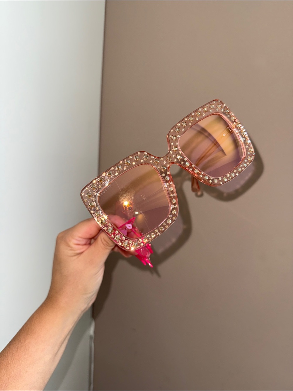 Gucci Hollywood forever Women's Crystal-Embellished  Sunglasses in clear pink